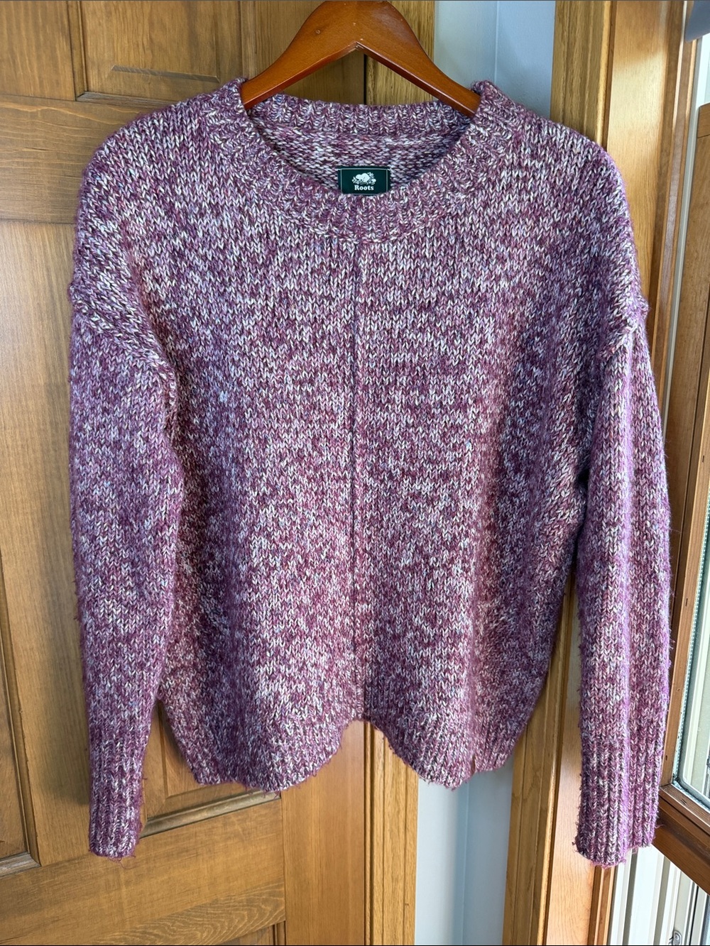Roots Canada Marled Burgundy Purple Knit Crewneck Sweater Size XS